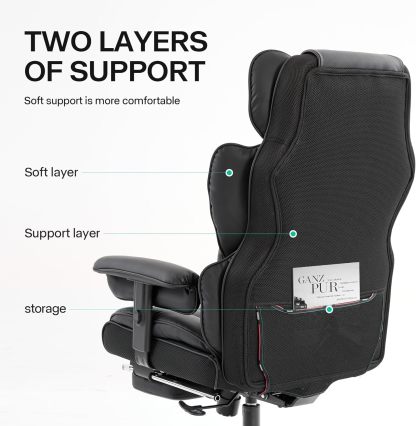 Gzagdecr - Silla de oficina grande y alta de 400 libras, silla de juego de piel sintético con respaldo alto, silla reclinable, silla de oficina ergonómica ejecutiva, soporte lumbar, silla de