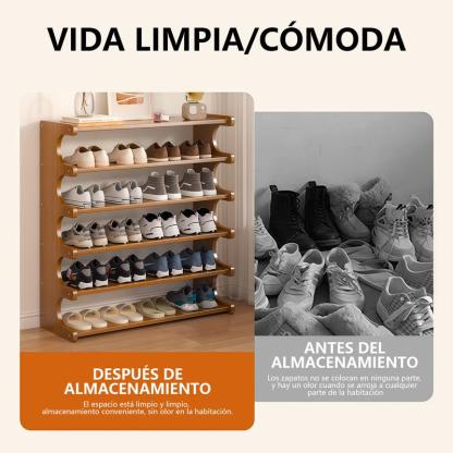 Estuche de almacenamiento 6Niveles para entrada de madera sólida y bambú multicapa, zapatero grande de bambú con gran capacidad, ahorro de espacio en el hogar o dormitorio, acomodar múltiples pares de zapatos con supergran capacidad, solución de almacenaj