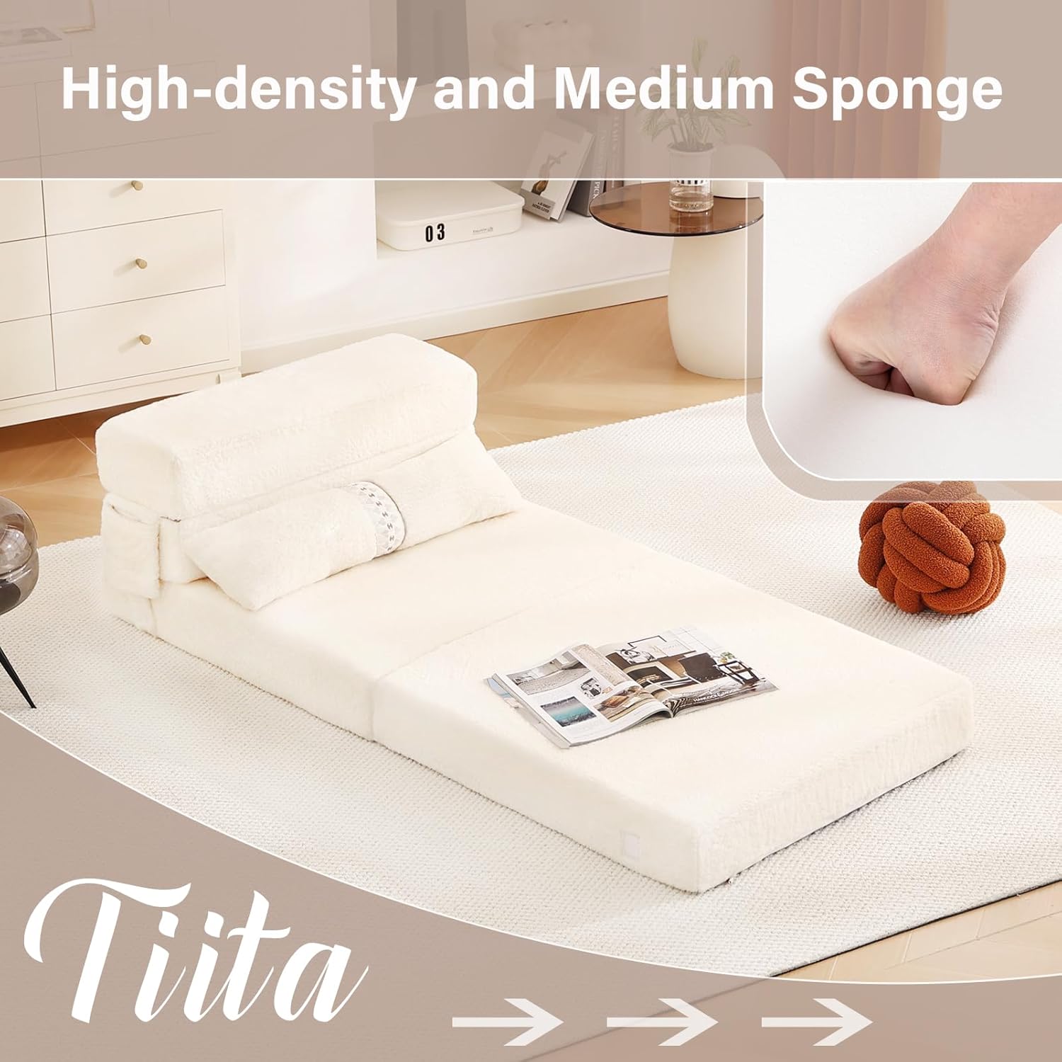 Tiita - Sillón de futón, tamaño individual, sofá cama plegable con almohada, colchón de piso y futón para sala de estar, recámara, uso de invitados, departamento