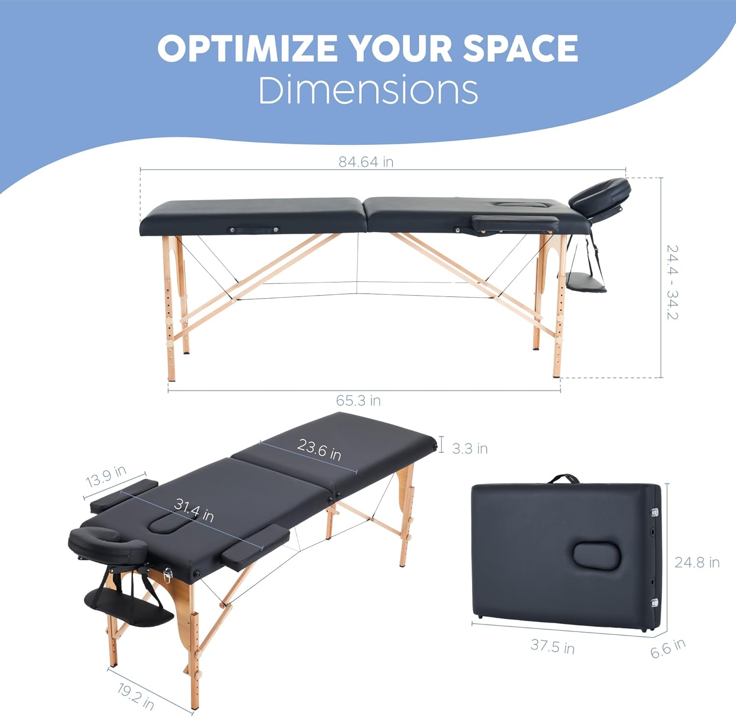X-PROSS Cama Profesional para Tatuajes Plegable con Estuche y Altura Ajustable, Cama para SPA, Cama para Masajes Profesionales, Camilla Portátil para Fisioterapia y Quiropraxia - Negro