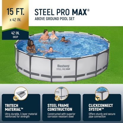 Bestway Steel Pro MAX - Juego de piscina redonda sobre el piso de 14 x 33 pulgadas, incluye bomba de filtro de 530 galones
