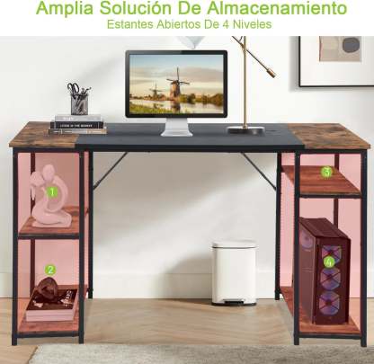 Escritorio Grande 140cm Color Madera con Negro,con Bolsa de Almacenamiento