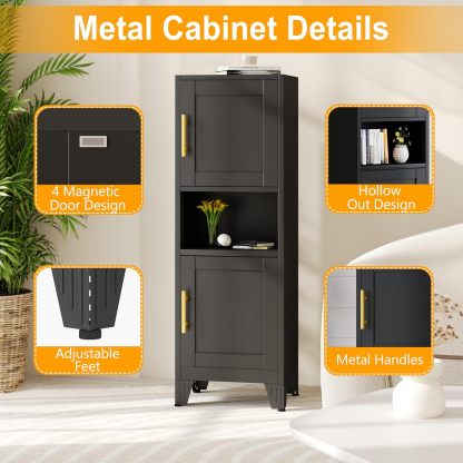 Ckzbx Gabinete de cocina de metal de 61 pulgadas de alto con 4 puertas, armarios de baño, 2 estantes ajustables para cocina, oficina en casa, sala de estar, comedor (negro)