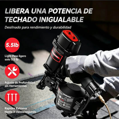 Clavadora neumática de bobina para techos AerPro CN45N de 15 grados, pistola de clavos para tejas asfálticas, cargador para 120 clavos