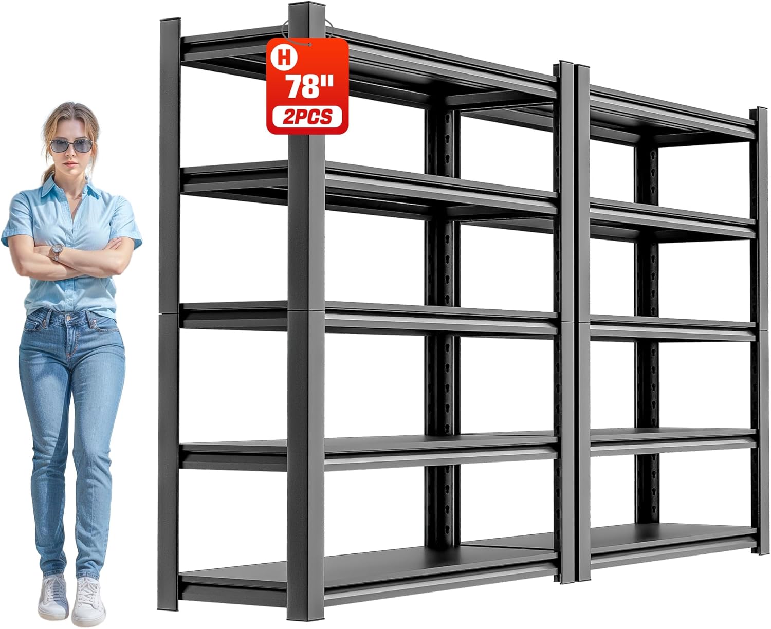 Estantería de almacenamiento para cochera, resistente – Estantes de 72 pulgadas de alto, estantes ajustables de metal de 5 niveles, estante de almacenamiento industrial para cochera, 16 pulgadas de