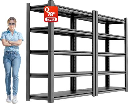 Estantería de almacenamiento para cochera, resistente – Estantes de 72 pulgadas de alto, estantes ajustables de metal de 5 niveles, estante de almacenamiento industrial para cochera, 16 pulgadas de