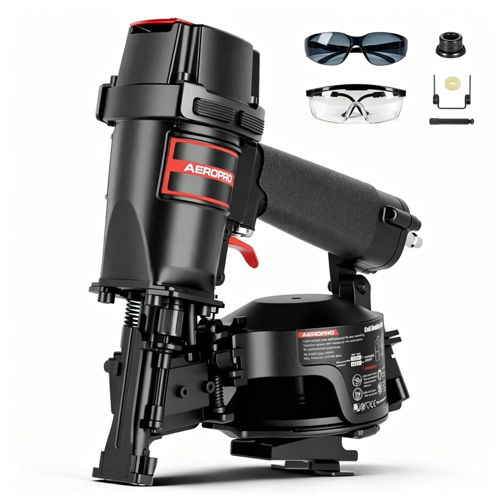 Clavadora neumática de bobina para techos AerPro CN45N de 15 grados, pistola de clavos para tejas asfálticas, cargador para 120 clavos