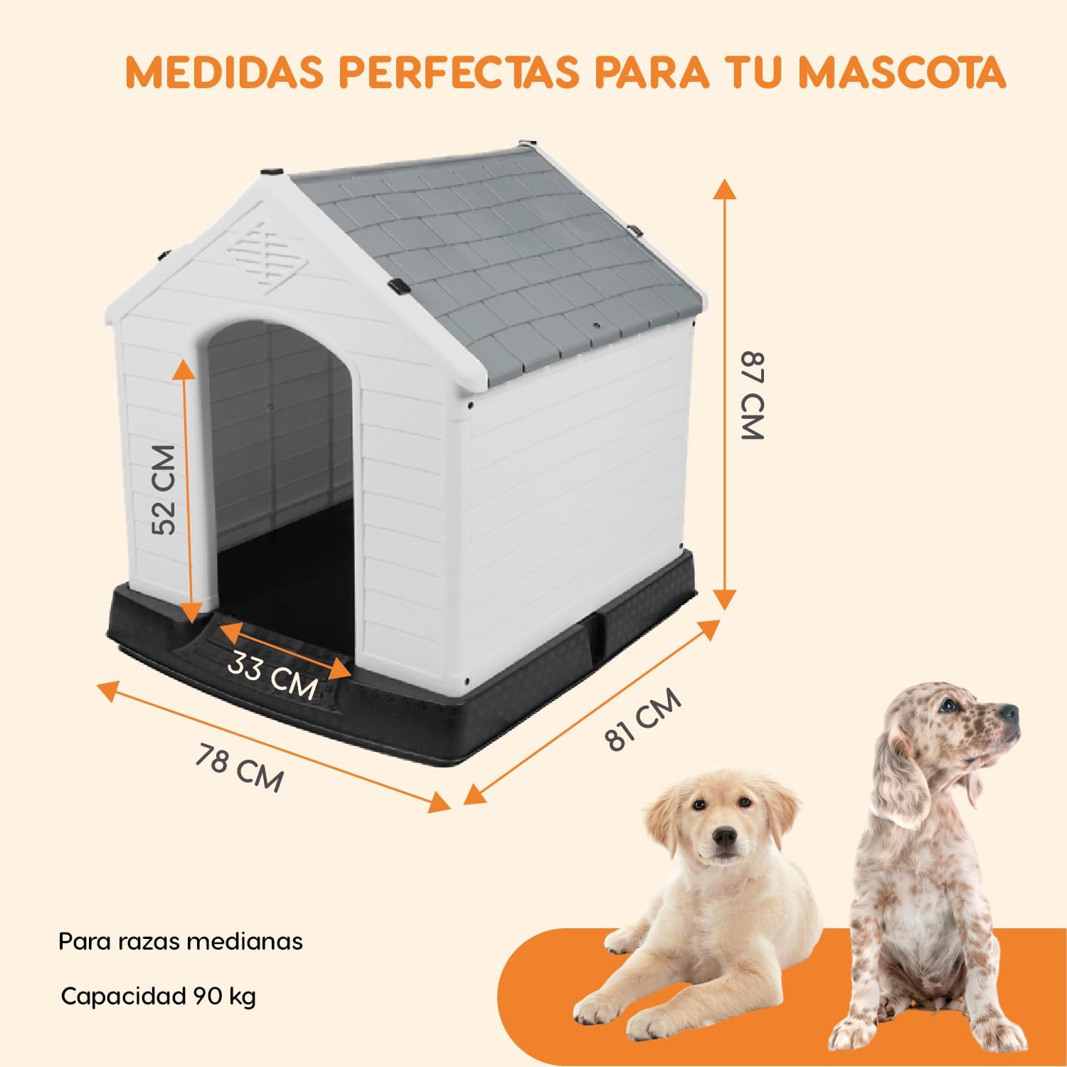 POLI PETS Casa de plástico para Perros, casa Duradera para Perros pequeños, medianos y Grandes, con Suelo Elevado y Rejillas de ventilación, ventila, fácil de Limpiar y Montar Dog Kennel