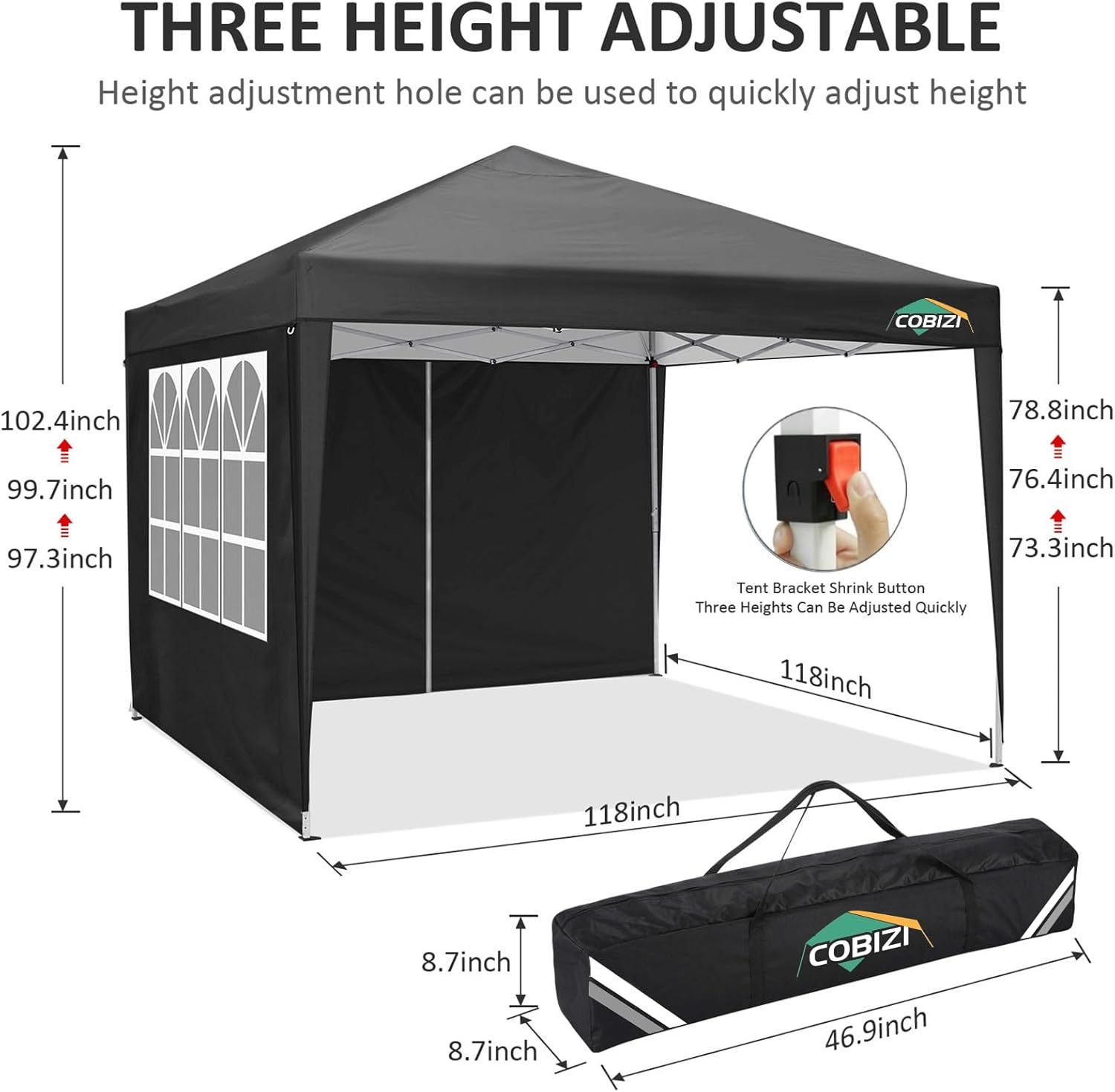 COBIZI - Toldo desplegable de 10 x 20 Pulgadas con 6 Paredes Laterales, toldo Impermeable para Eventos al Aire última intervensión, UPF 50+ cenador portátil para Fiestas, Playa, Camping, Boda,