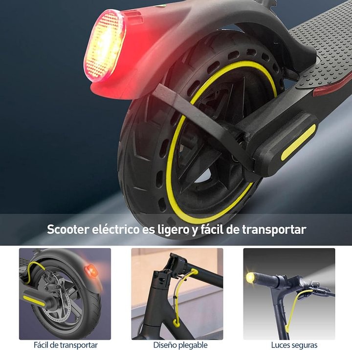 Bluelander Scooter E9 Pro Eléctrico Plegable para Adultos, Motor 720W, Autonomía 22-26 km, Velocidad Máxima 30 km/h, Scooter, Motor Sin Escobillas, Luz LED y Freno de Disco