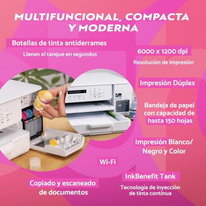 Brother Impresora Multifuncional 3 en 1 Inyección de Tinta Continua a Color DCP-T536DW | Tecnología InkBenefit Tank | Impresión Dúplex, Conectividad Wi-Fi | Impresión en Negro y Color