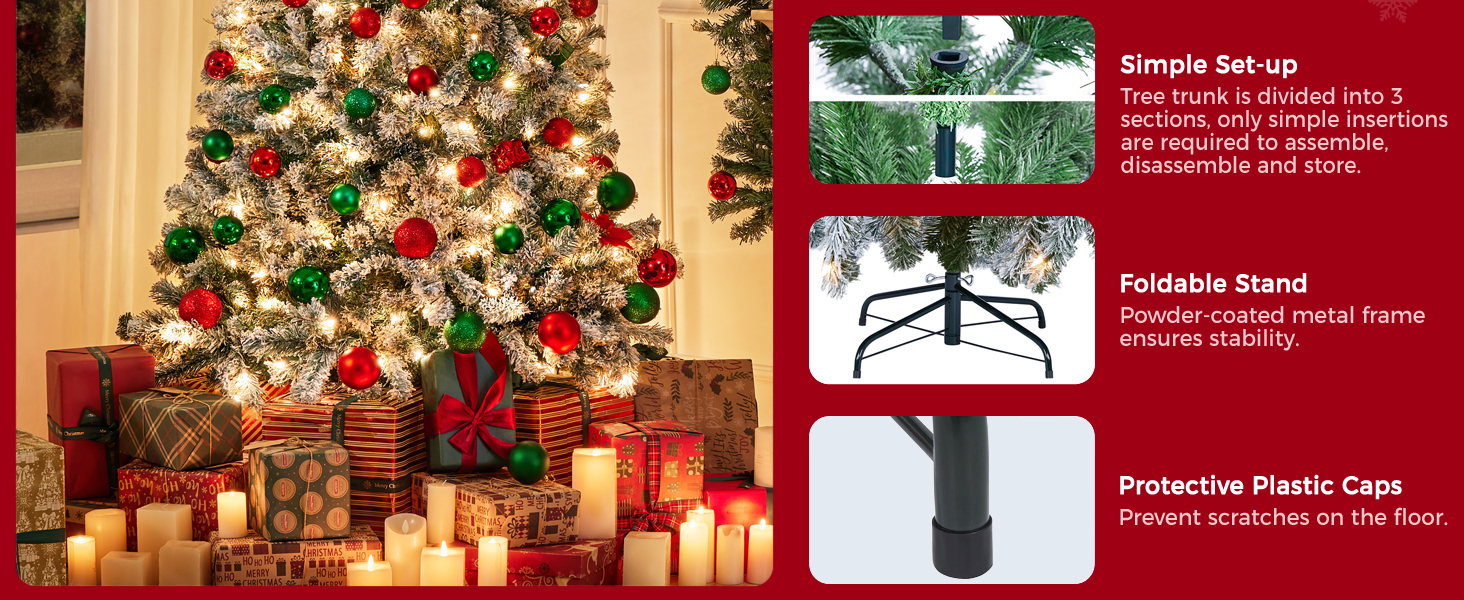  Árbol de Navidad artificial flocado preiluminado