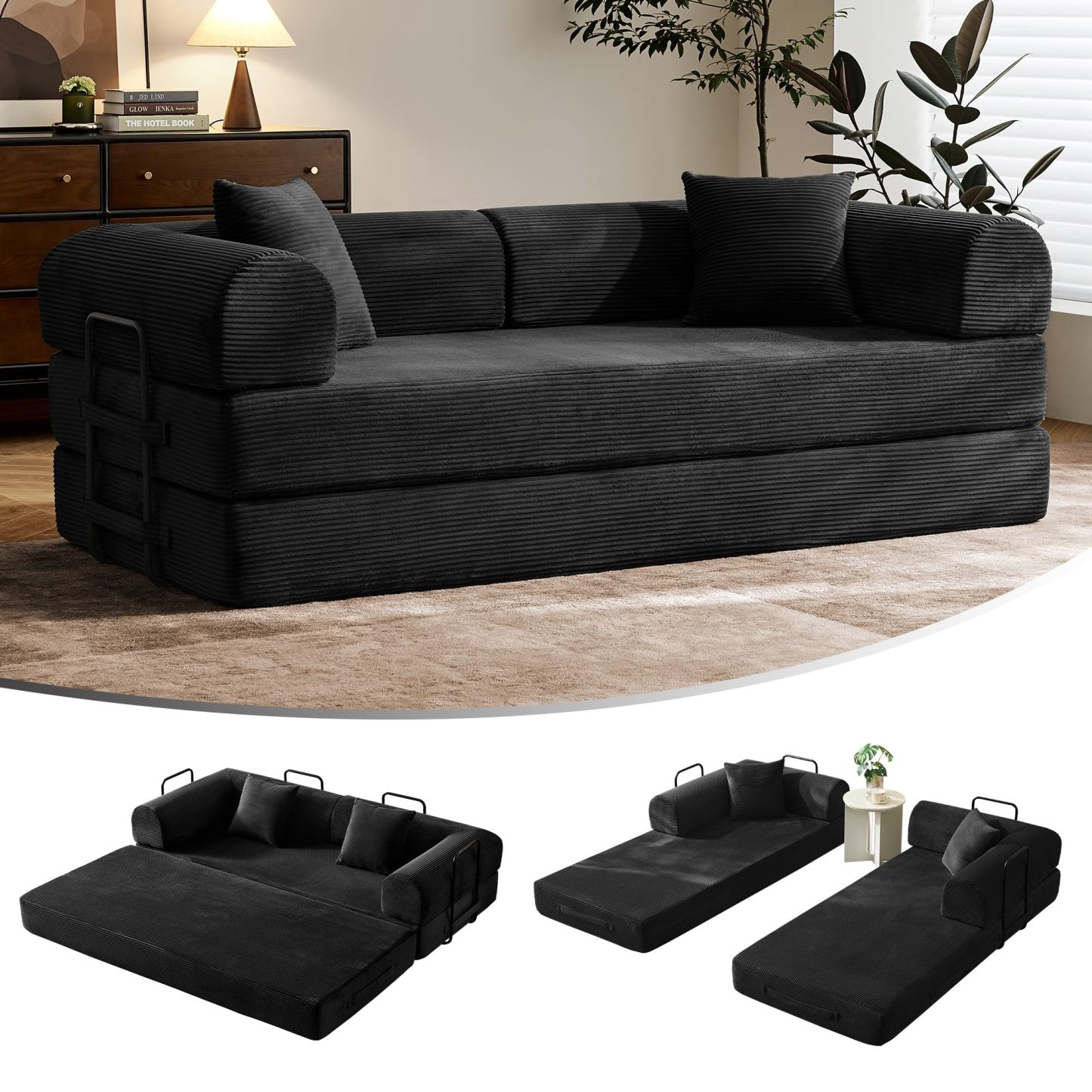 Sofá cama convertible de 79 pulgadas, sofá sin huesos, para sala de estar, gris oscuro