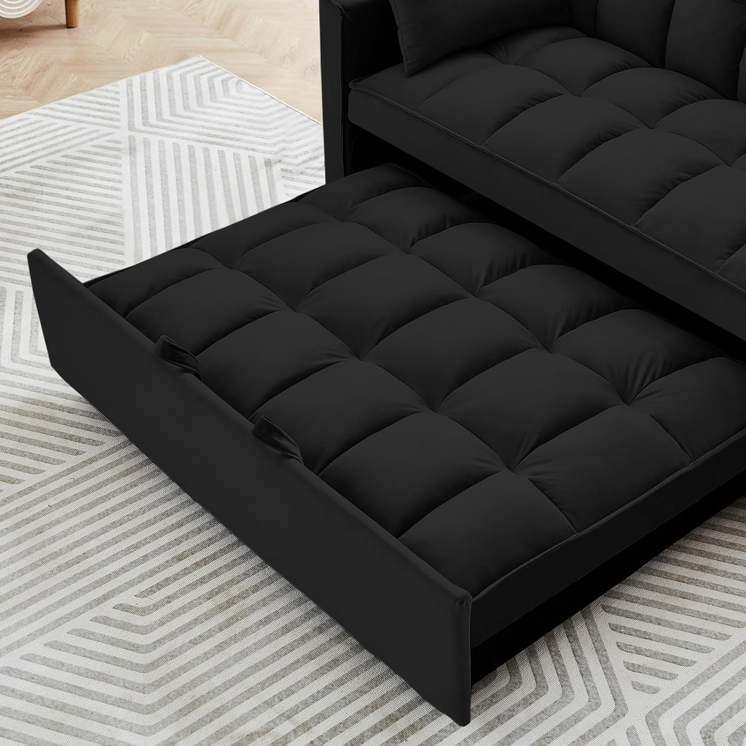 CALABASH Sofá convertible de 55 pulgadas 3 en 1 sofá de terciopelo pequeño con cama extraíble, respaldo reclinable, almohadas y bolsillos, futón para sala de estar, departamento, oficina