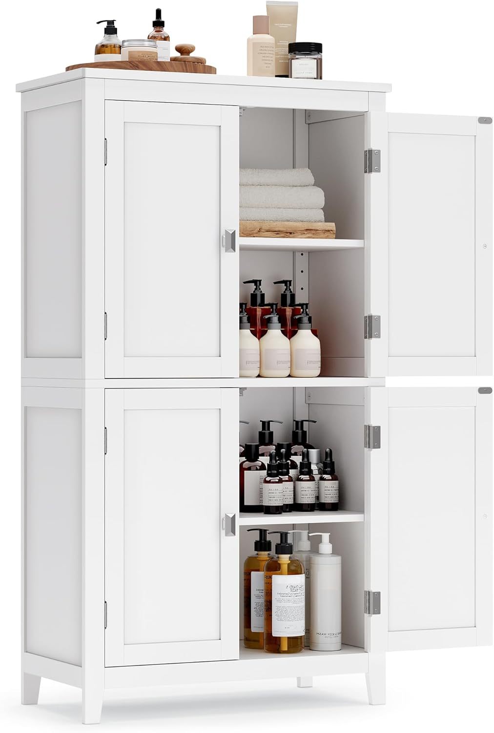 VASAGLE Mueble de Baño, Armario de Baño, Armario de Cocina, con 4 Puertas, Estantes Ajustables, 30 x 60 x 110 cm, Blanco MBBC552P31
