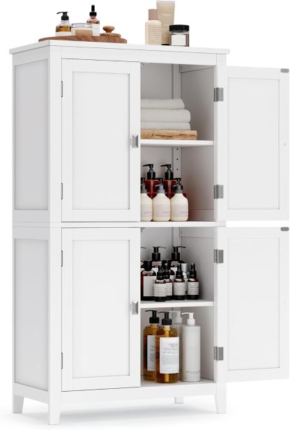 VASAGLE Mueble de Baño, Armario de Baño, Armario de Cocina, con 4 Puertas, Estantes Ajustables, 30 x 60 x 110 cm, Blanco MBBC552P31