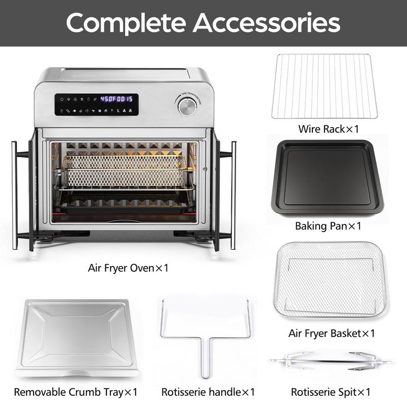 Combo de Freidora de Aire y Horno Tostador OSTBA con Puertas Francesas — Incluye 102 Recetas y 7 Accesorios. Freidora de Aire y Horno de Convección de Sobremesa Extra Grande 10 en 1: 95% Menos Aceite, Cocción Rápida y Crujiente, Fácil de Limpiar.