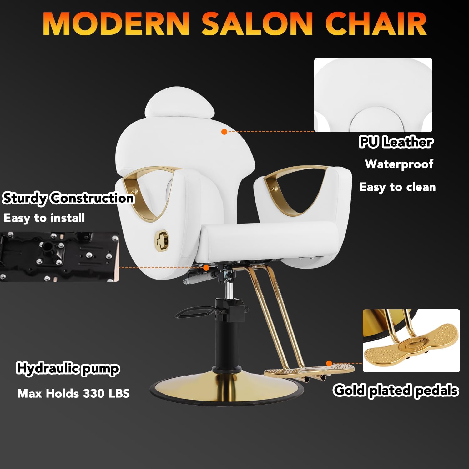 Silla de peluquero de salón, silla reclinable para peluquero, silla de peluquería con bomba hidráulica resistente, silla de peluquería giratoria de 360 grados para peluquería en casa, color rosa