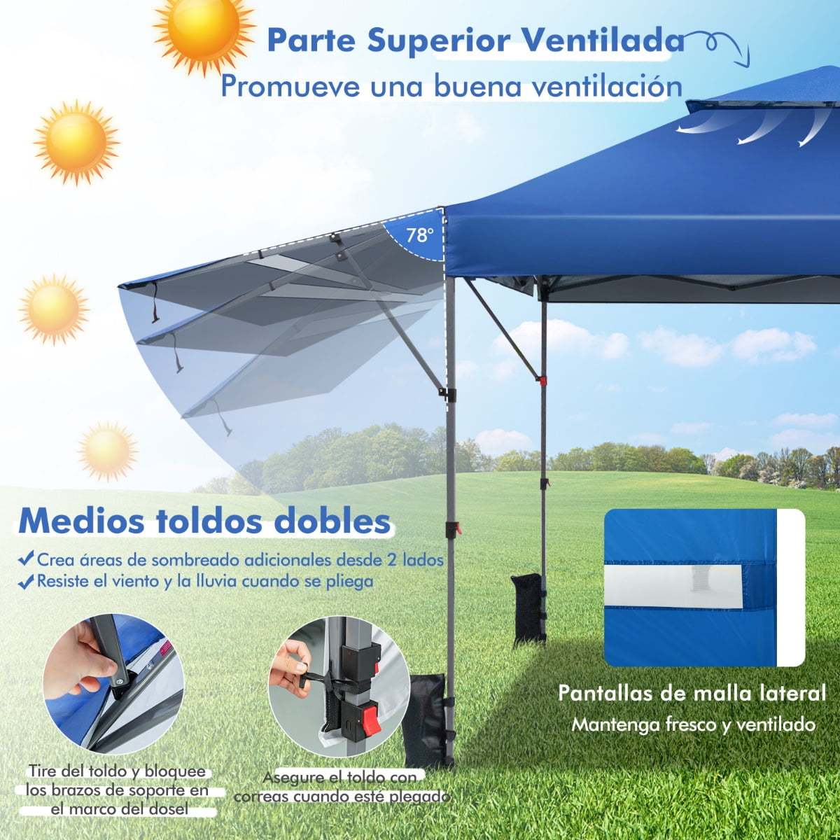 Costway 3x3m Pabellón Emergente Instantáneo Plegable para Exterior con Dos Mitades de Toldo Carpa Portátil Ajustable en Altura para Camping