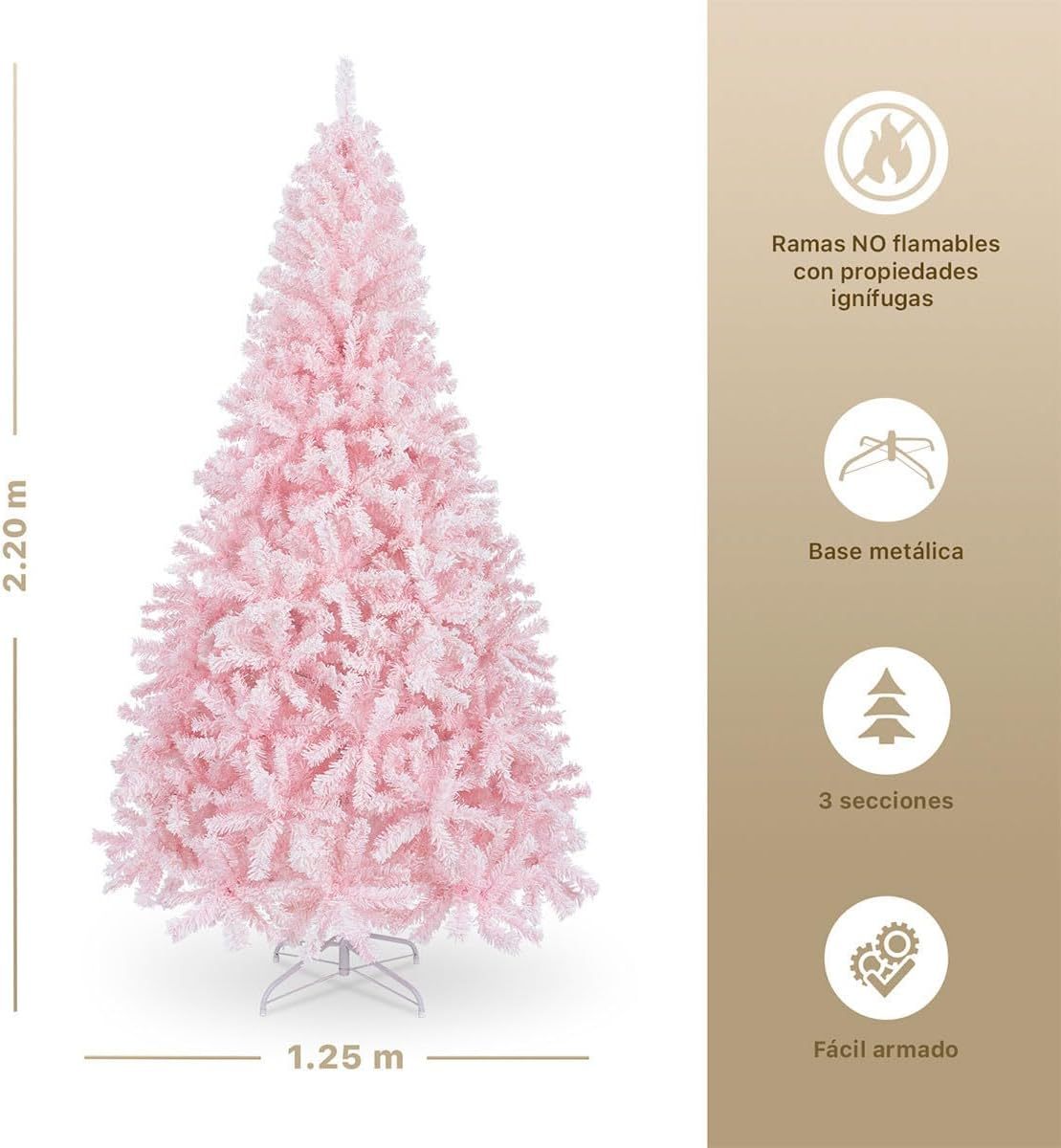 ESQUIMAL Árbol de Navidad Frondoso con Ramas Escarchadas, Pino Navideño (Rosa Nevado, 2.2 m)
