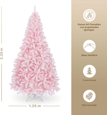 ESQUIMAL Árbol de Navidad Frondoso con Ramas Escarchadas, Pino Navideño (Rosa Nevado, 2.2 m)