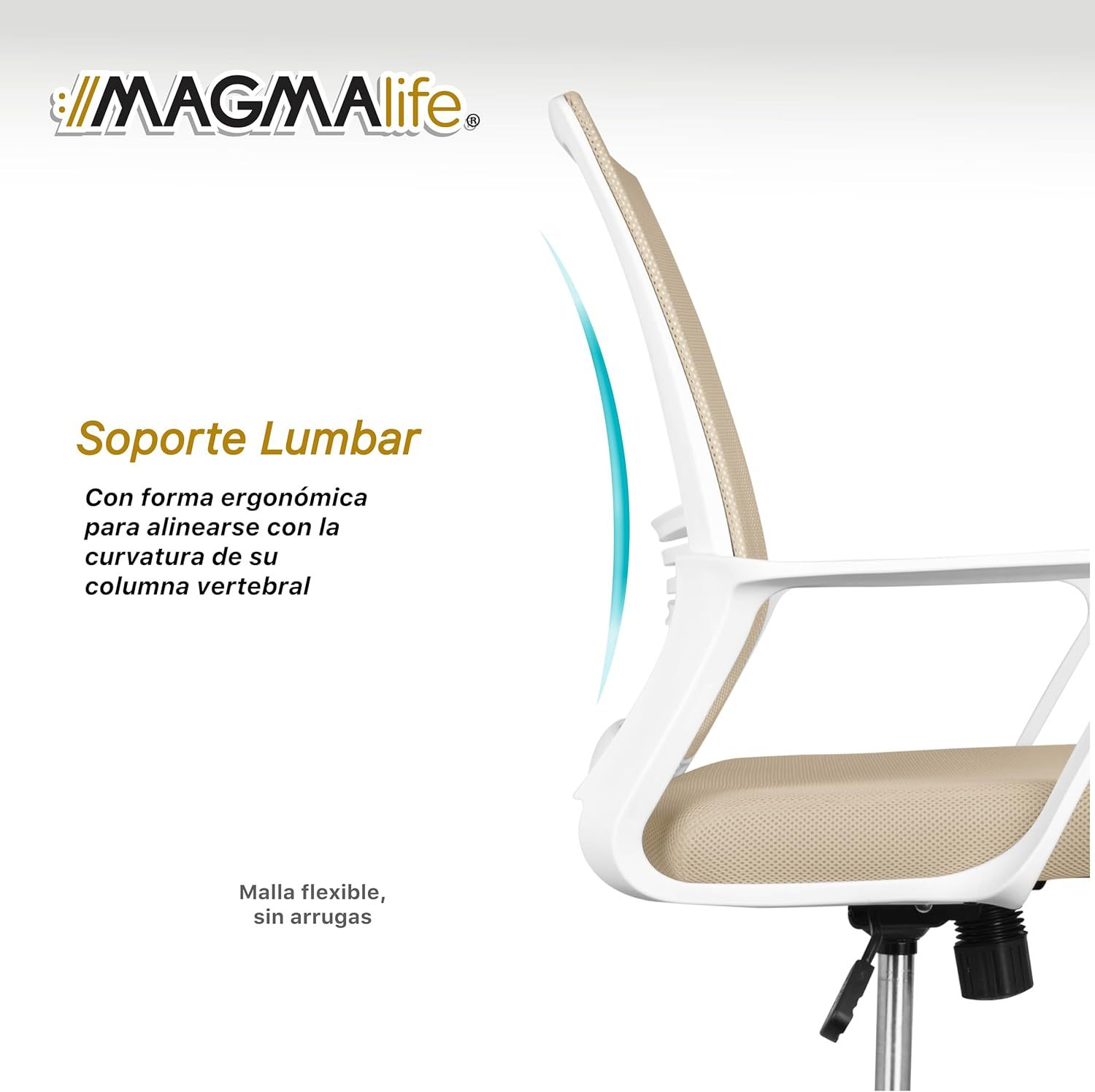MAGMALIFE Silla Ergonómica de Escritorio con Respaldo de Malla Transpirable, Moderna y Elegante, Silla Giratoria con Soporte Lumbar y Cómodos Descansabrazos (Azul Cerúleo)