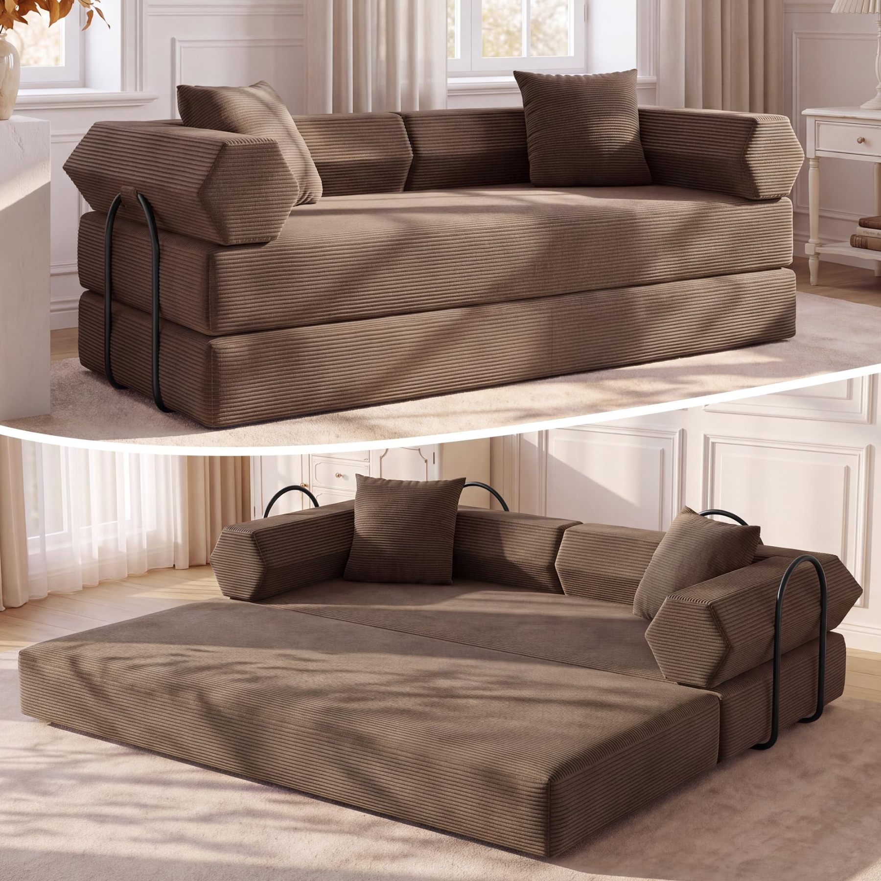 Sofá cama convertible de 79 pulgadas, sofá sin huesos, para sala de estar, gris oscuro
