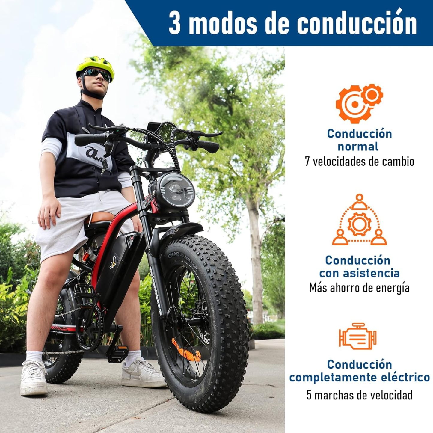 HONEYWHALE K6 Bicicleta Electrica para Adultos, Moto Bicicleta de Montaña de 7 Velocidades, Potencia del Motor 1080 W, Velocidad Máxima 48KM/H, Autonomía 40-45KM, Batería (48V, 15AH)