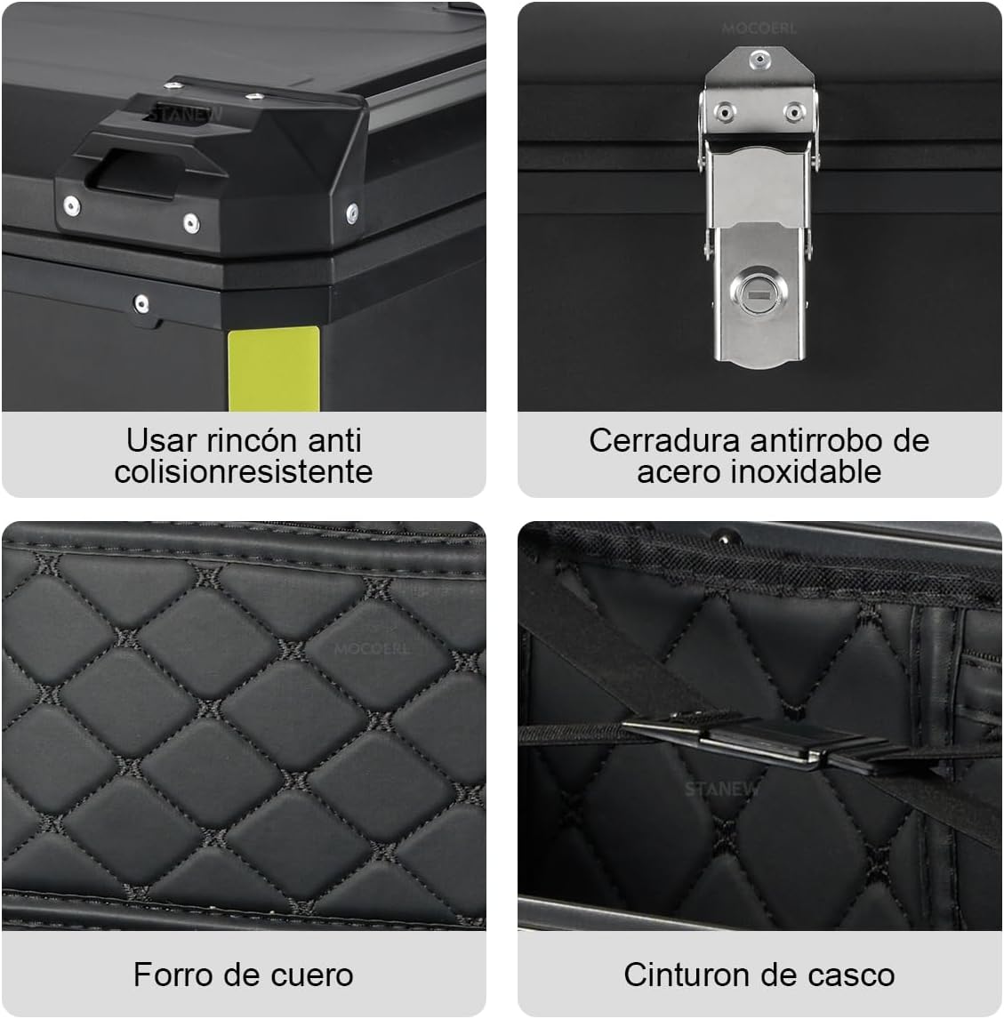 MOCOERL-Impermeable Baul Trasero Caja Moto Abs Respaldo Acojinado 60L Puede contener 2 casco Con cierre de seguridad de acero inoxidable Negro