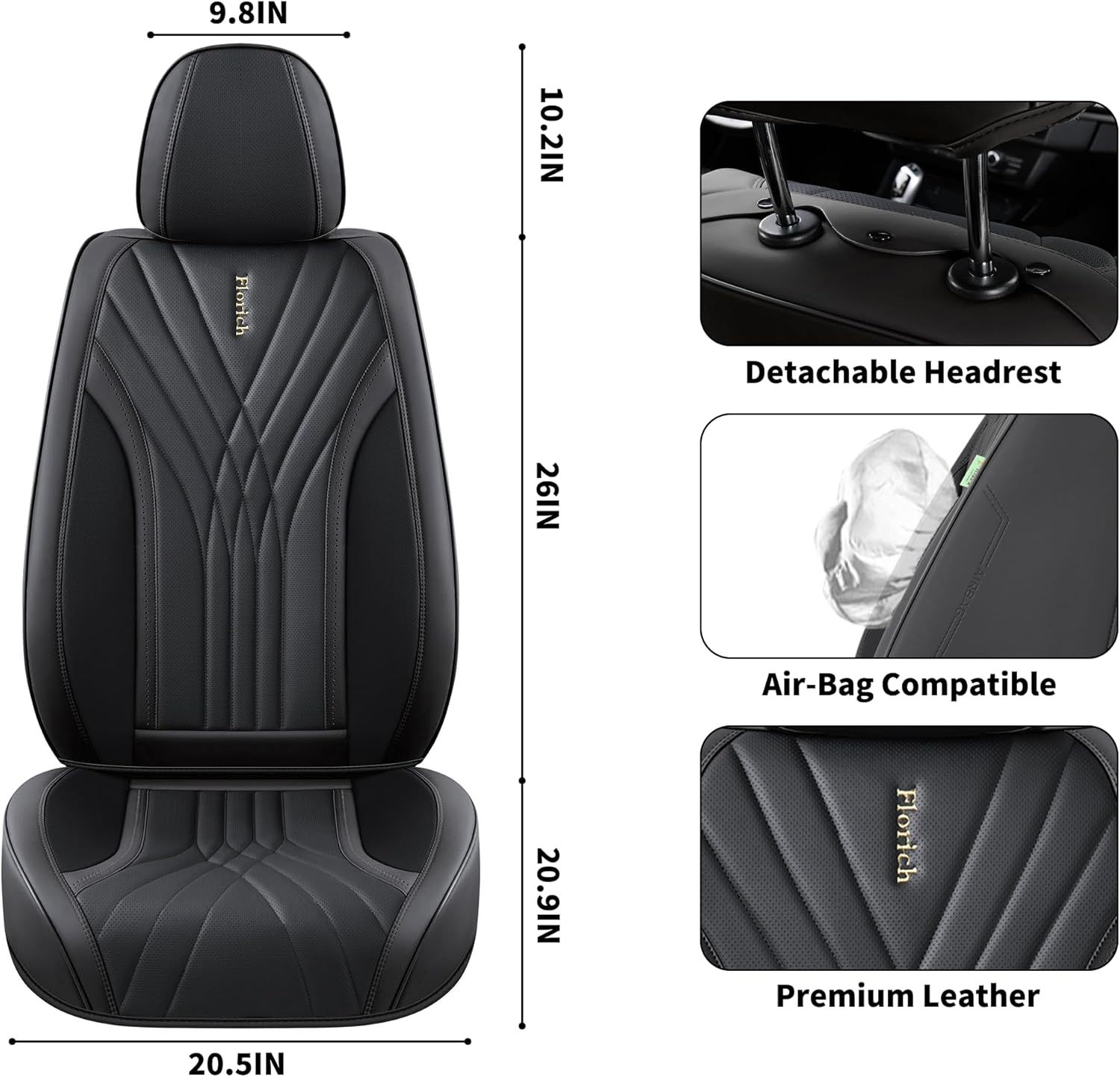 FLORICH - Juego completo de fundas de asiento de piel, fundas universales para 5 asientos, protector de asiento de coche, cojín de piel para asiento de coche, fundas de asiento de automóvil marrones,