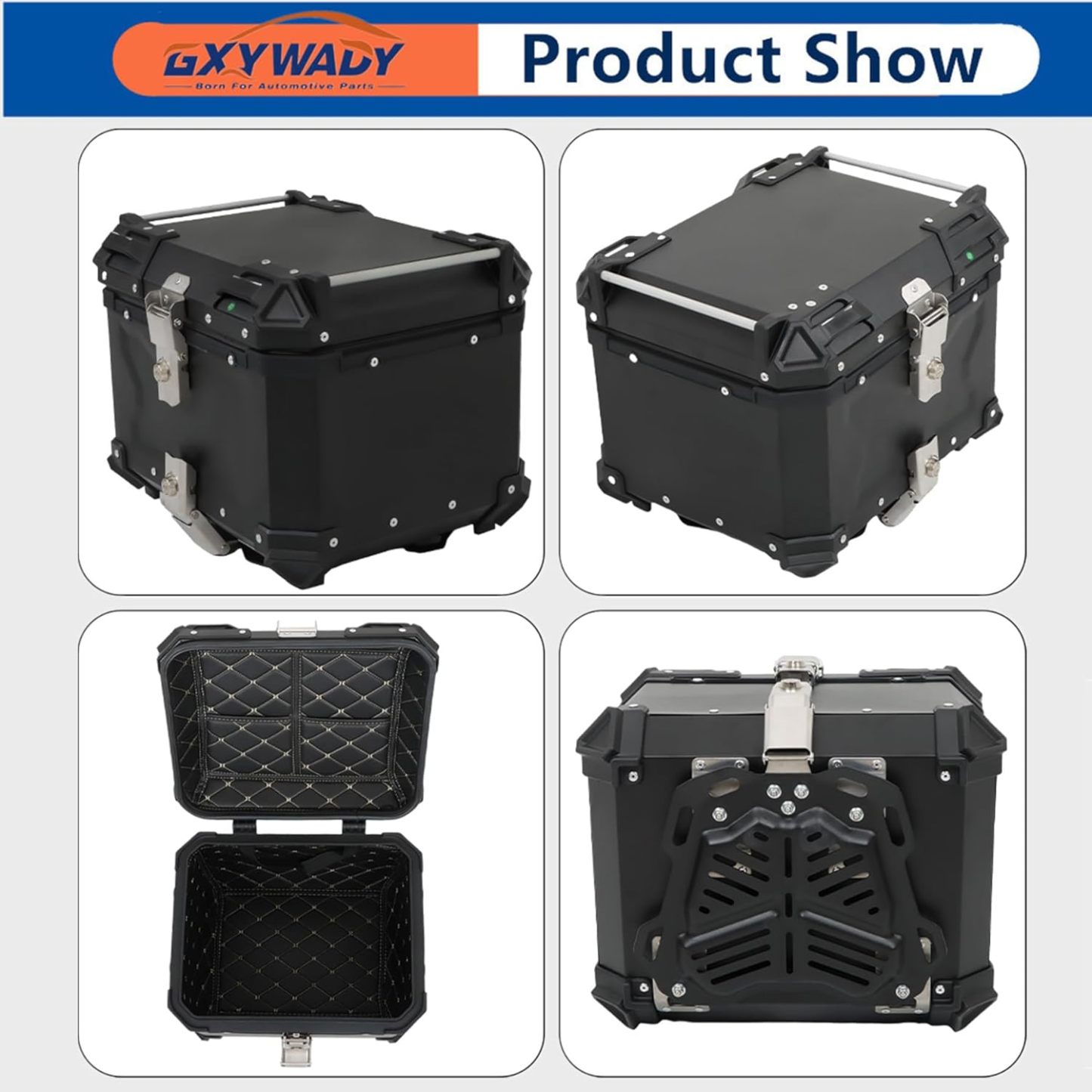 GXYWADY - Carcasa superior para motocicleta, 55L-X, color plata, aleación de aluminio, caja trasera para motocicleta, con espacio amplio y aspecto fresco, caja trasera para maletero de motocicleta,