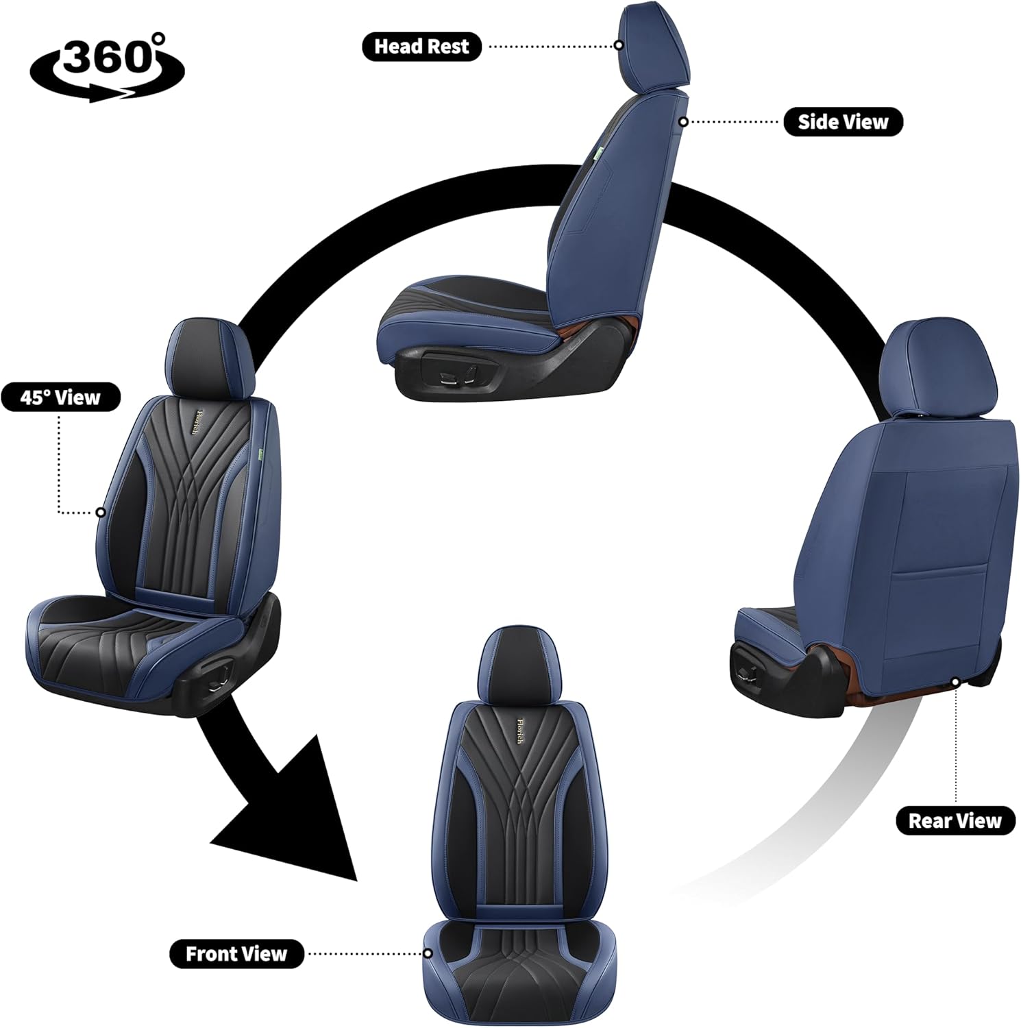FLORICH - Juego completo de fundas de asiento de piel, fundas universales para 5 asientos, protector de asiento de coche, cojín de piel para asiento de coche, fundas de asiento de automóvil marrones,