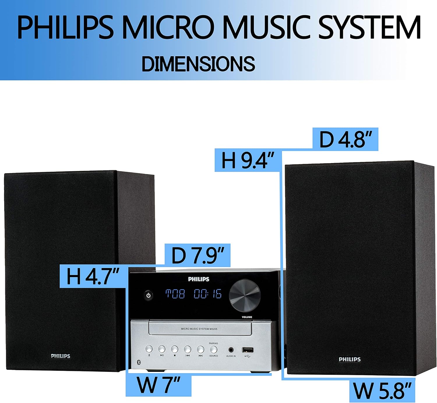 Philips Sistema estéreo doméstico Bluetooth con reproductor de CD, transmisión inalámbrica, MP3, USB, entrada de audio, radio FM, 15 W, sistema de sonido micro musical-----Cable de alimentación