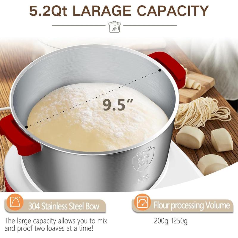 Amasadora eléctrica DoughChief de 7 litros con función de fermentación, amasadora con bol de acero inoxidable 304, control por microprocesador, panel táctil frontal y fácil de limpiar, ideal para pan y pizza.