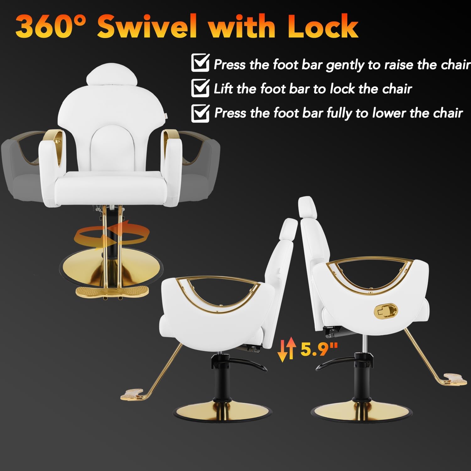 Silla de peluquero de salón, silla reclinable para peluquero, silla de peluquería con bomba hidráulica resistente, silla de peluquería giratoria de 360 grados para peluquería en casa, color rosa