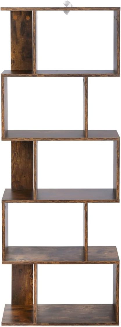 FurnitureR Estantería de Pie de 5 Niveles Estantería con Forma de S Estantería de Almacenamiento Estantería Vintage Marrón Estantería Geométrica Oficina en El Hogar