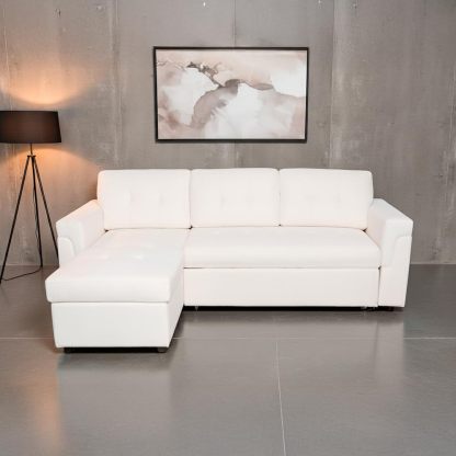 Ilios Innova | Sofá Cama Kairo de Cuero Sintético, Chaise Longue/Cama Extraíble, 3 Plazas, Estructura de Madera, Funcional y Moderno.