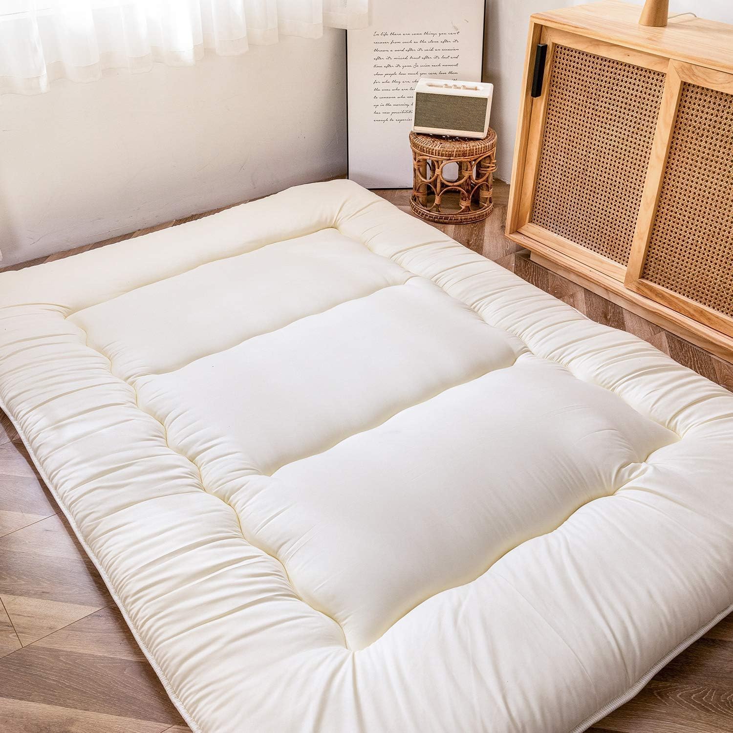 MAXYOYO - Puf plegable para sofá, cama, colchón de piso para adultos, extra grueso, 6 pliegues, sofá para recámara, sala de estar, beige, 135 x 240 cm