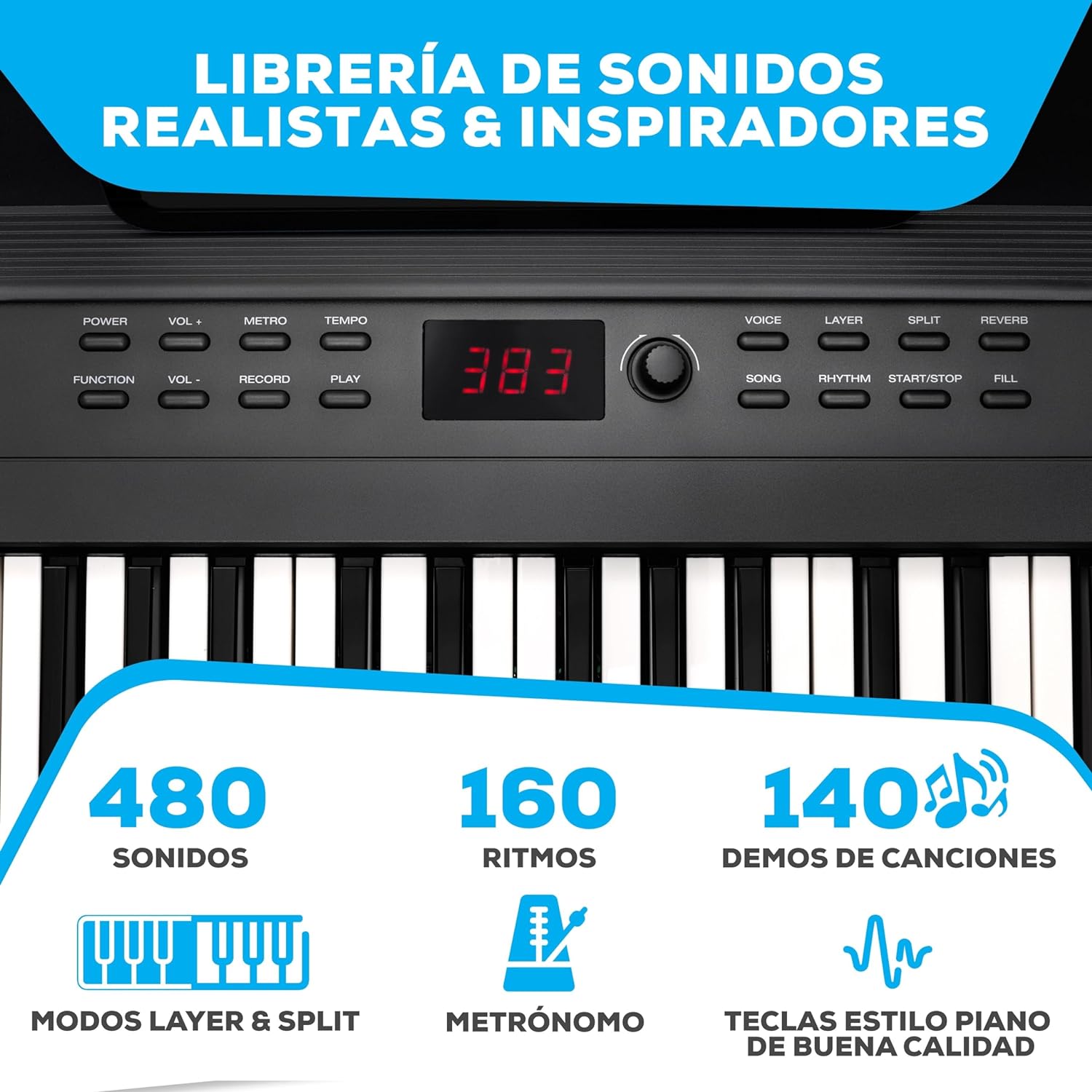 Alesis Melody 61 - Piano eléctrico con 61 teclas, Teclado Musical con altavoces, audífonos, micrófono, soporte para piano, atril y taburete