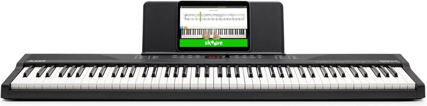 Alesis Melody 61 - Piano eléctrico con 61 teclas, Teclado Musical con altavoces, audífonos, micrófono, soporte para piano, atril y taburete