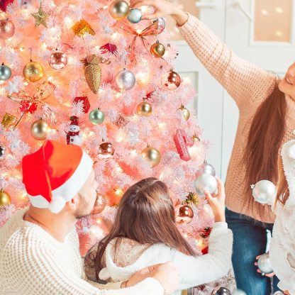[Oferta especial de preventa]Yaheetech Árbol de Navidad Artificial Preiluminado de 6.5ft con 820 Puntas y 250 Luces Blancas Cálidas, Soporte Plegable, Color Blanco