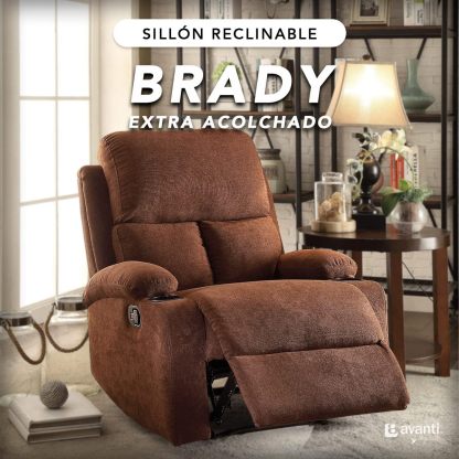 Sillon Reclinable para Adultos Individual - Brady - con Sistema Manual - Reposet de Tela - Varios Colores (Gris).