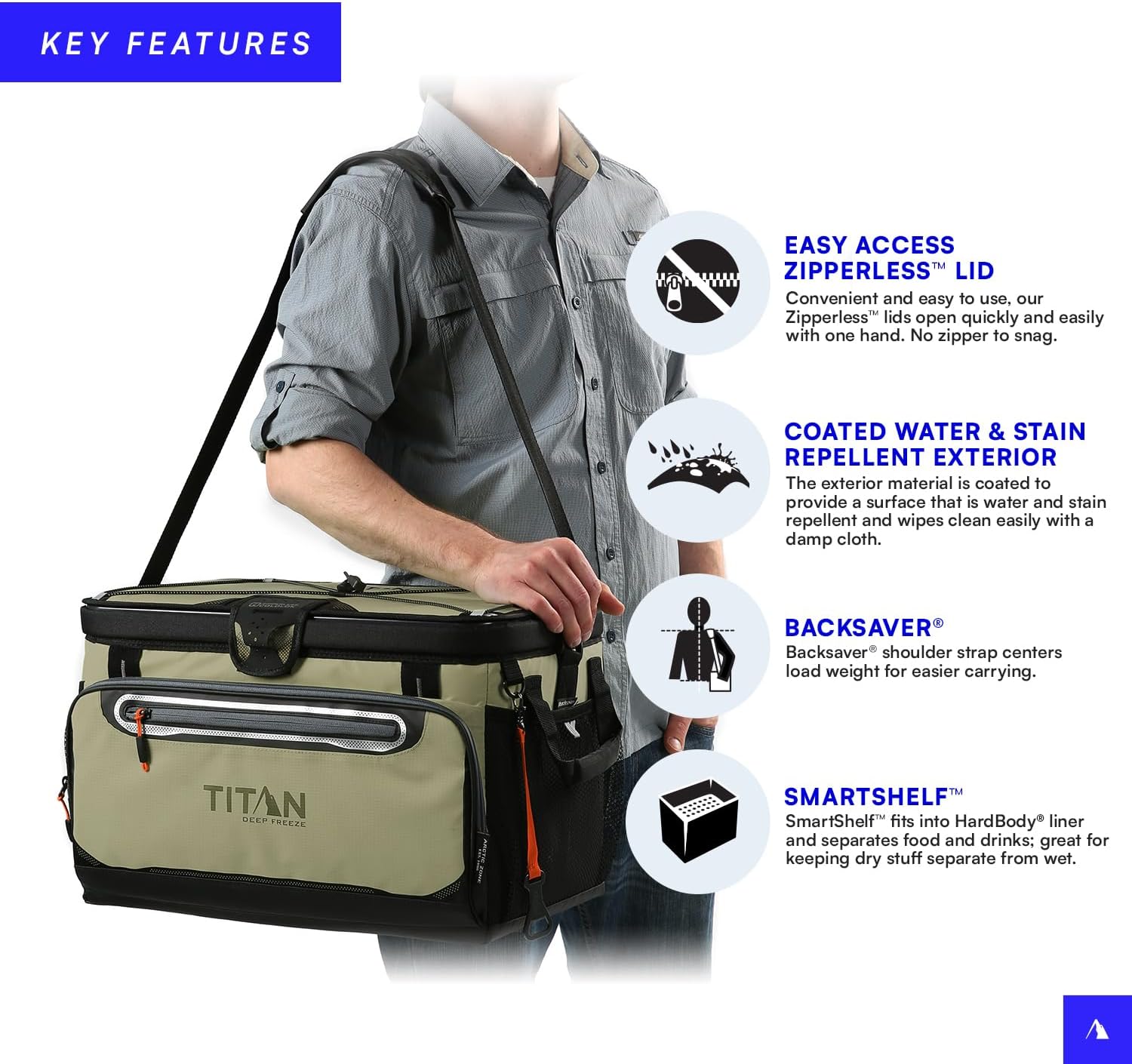 Congelador Arctic Zone Titan, 48 latas, congelador rígido sin cremallera, congelador verde musgo con aislamiento de congelación profunda, revestimiento rígido y SmartShelf-----Abridor de botellas