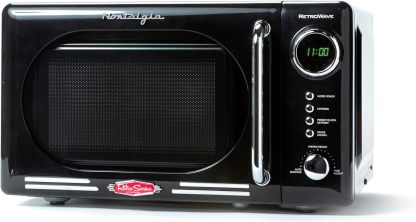 Nostalgia - Horno de microondas retro para encimera de mediados de siglo, tamaño grande de 900 W, 0.9 pies cúbicos, 8 ajustes de cocción preprogramados, reloj digital, electrodomésticos de cocina,