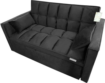 CALABASH Sofá convertible de 55 pulgadas 3 en 1 sofá de terciopelo pequeño con cama extraíble, respaldo reclinable, almohadas y bolsillos, futón para sala de estar, departamento, oficina