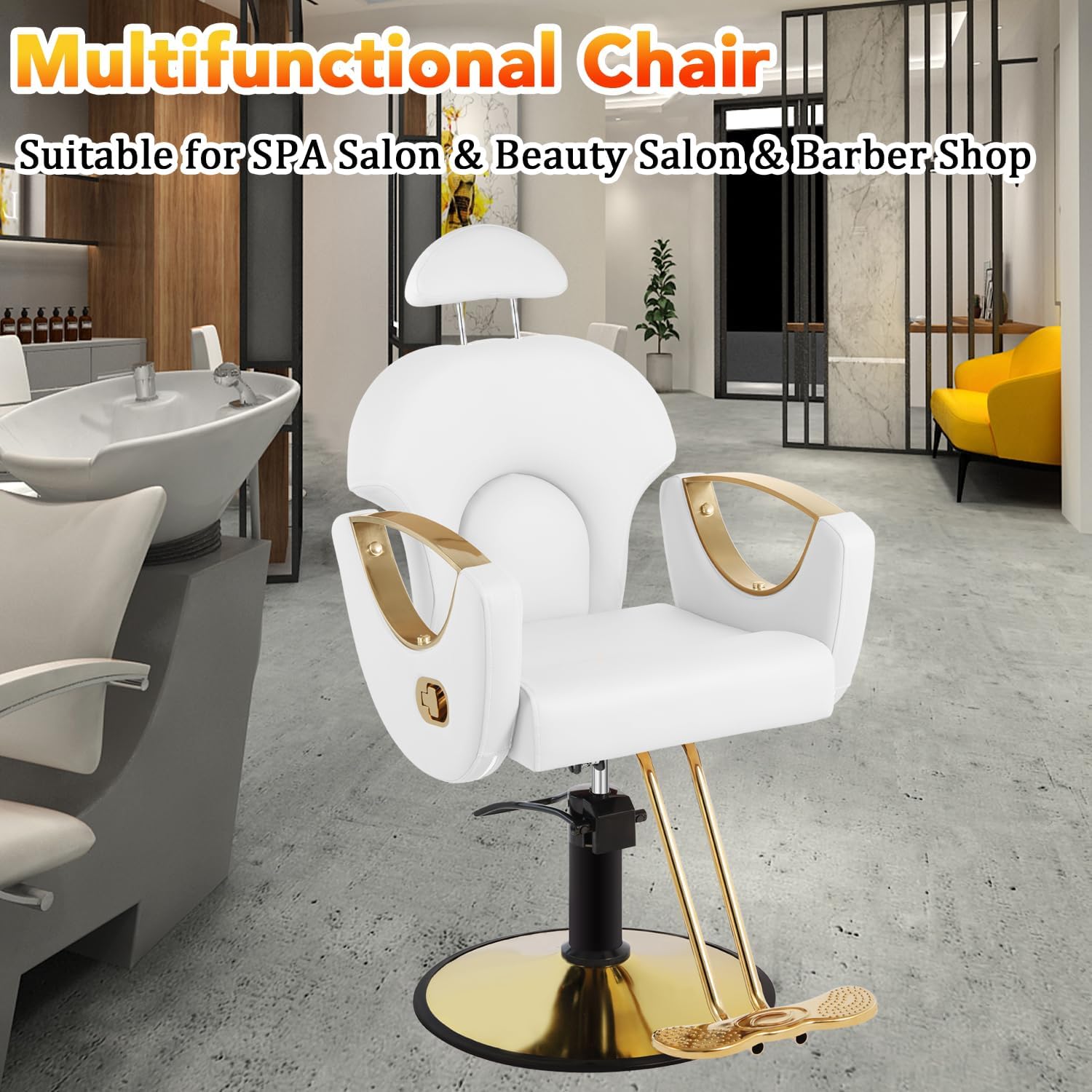 Silla de peluquero de salón, silla reclinable para peluquero, silla de peluquería con bomba hidráulica resistente, silla de peluquería giratoria de 360 grados para peluquería en casa, color rosa