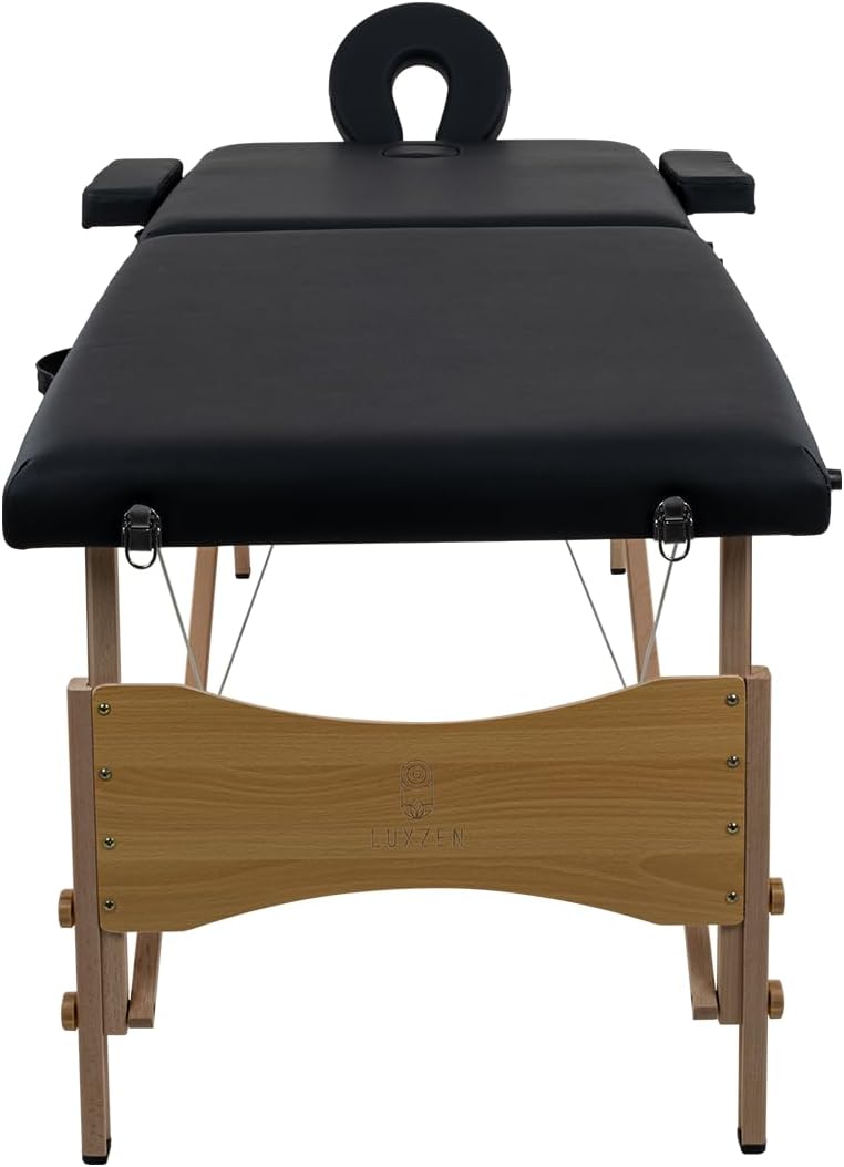 LUXZEN - Cama para Masajes Portatil Plegable Profesional con Estuche y Altura Ajustable Camilla Fisioterapia Ideal para Tatuar SPA Quiropraxia o Facial (Extra Grande 85cm Ancho) (Beige)
