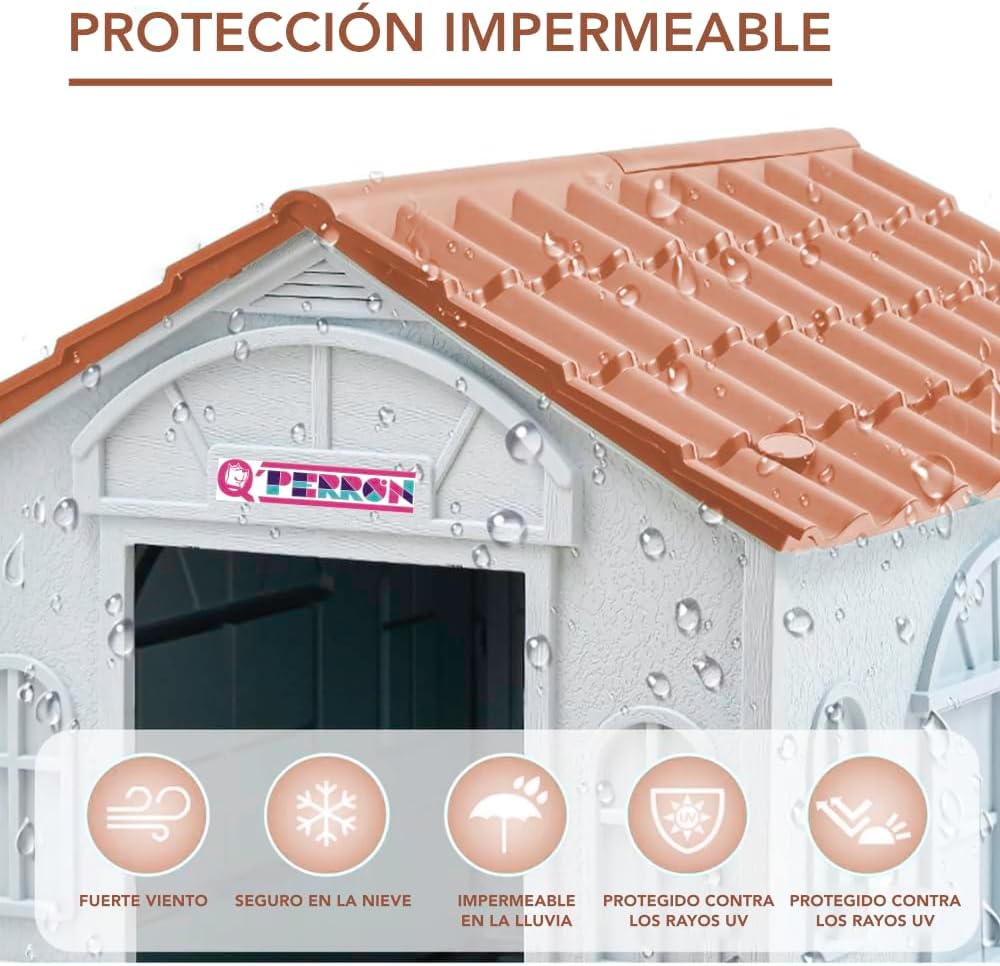 Casa Térmica para Perro Raza Grande | Incluye Puerta Metálica | 99 x 84 x 82 cm | Impermeable con Ventilación | Material Resistente al Exterior.