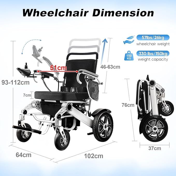 WEYRAL 40km Sillas de Ruedas ElÃ©ctrica Para Adultos, ligera, alcance de 40 km, Silla de Ruedas ElÃ©ctrica plegable, silla de ruedas elÃ©ctrica para todo terreno, capacidad de carga de 150 kg