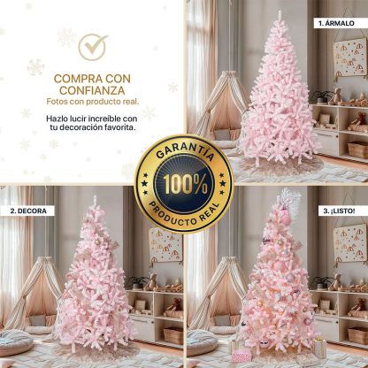 ESQUIMAL Árbol de Navidad Frondoso con Ramas Escarchadas, Pino Navideño (Rosa Nevado, 2.2 m)